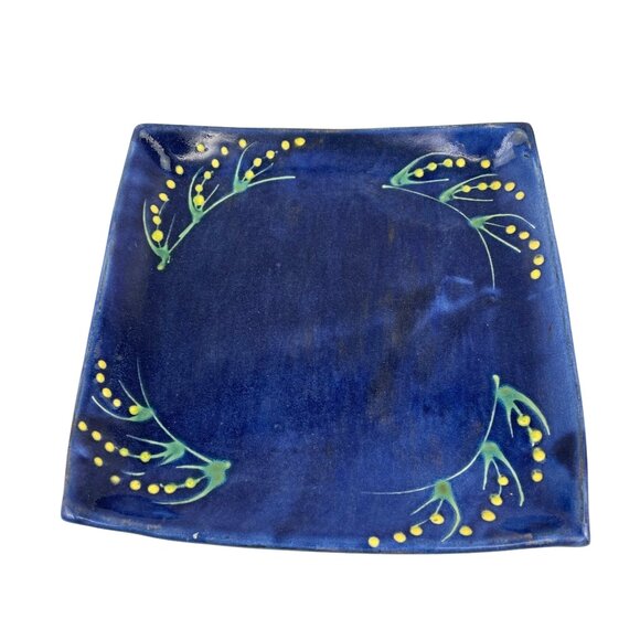 Earthworks BarbadosHandcrafted 8.5" Square Ceramic Plate With Blue & Yellow Flor - Picture 4 of 7